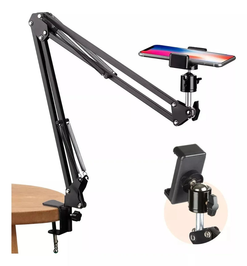 Suporte Microfone/Celular Com Braço Articulado E Ajustado Para Mesa
