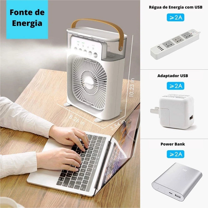 Refrigerador Ventilador Umidificador Portátil Com Led Reservatório De Água Led USB